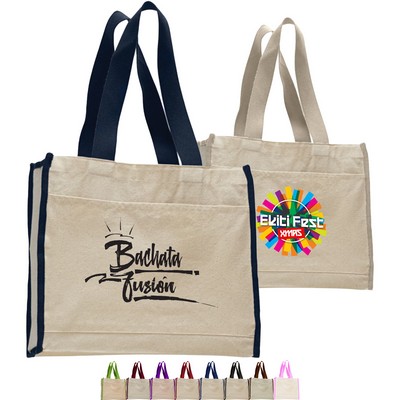 12 oz. Cotton Canvas Gusset Tote Bag w/ Color Handles USA Decorated (14" x 12")